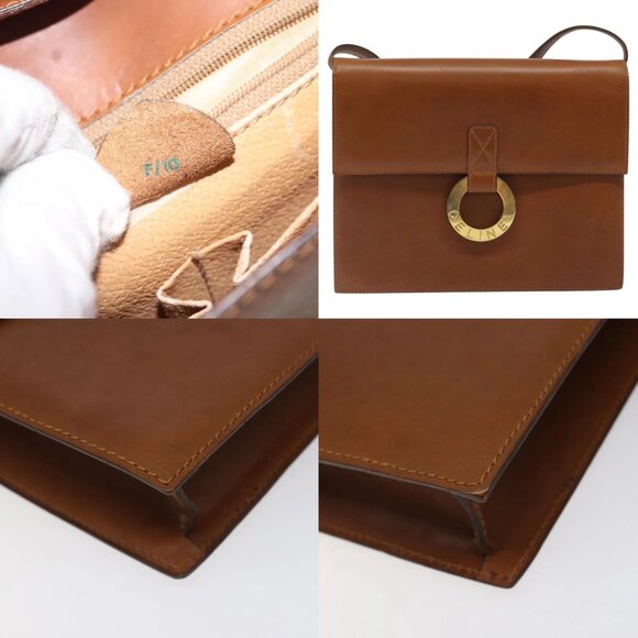 CELINE Circle Shoulder Bag Leather Brown Gold Auth - Picture 12 of 14